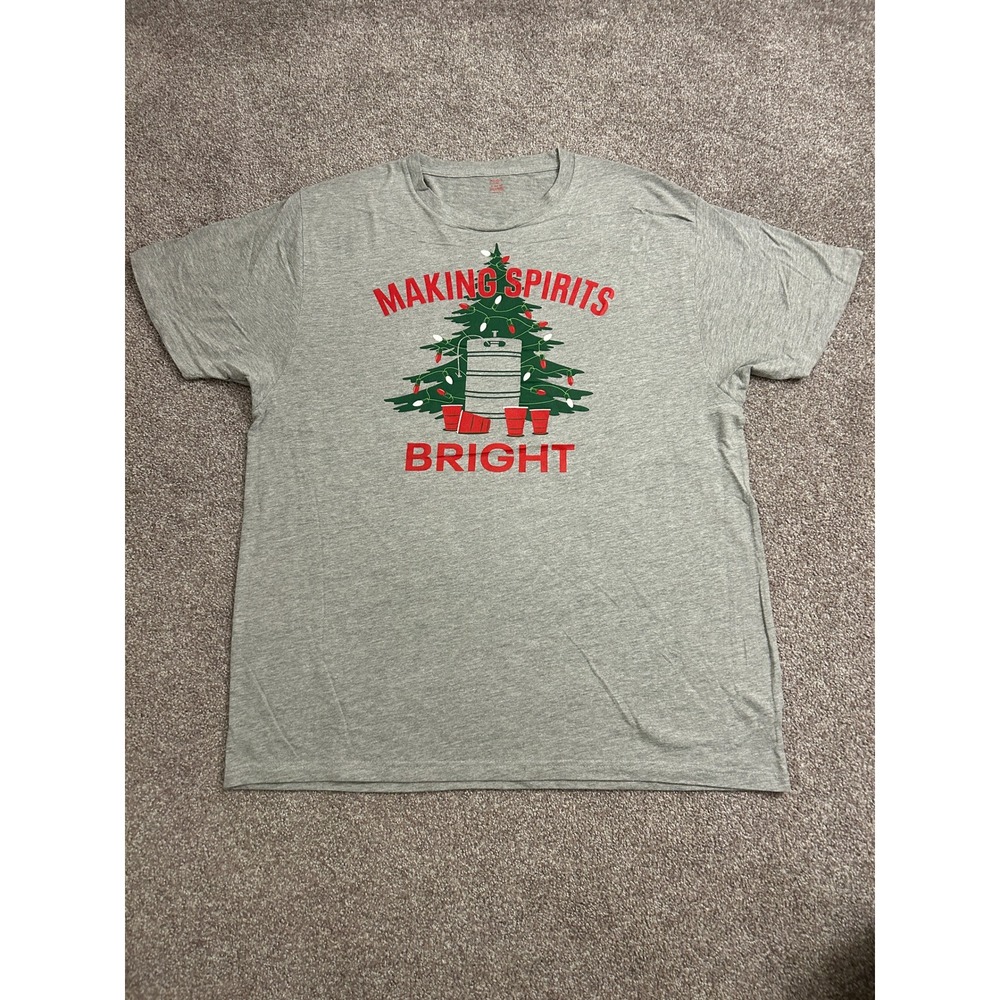 Holiday Time Graphic Tee Mens XL Gray Excellent Making Spirits Bright Beer Keg